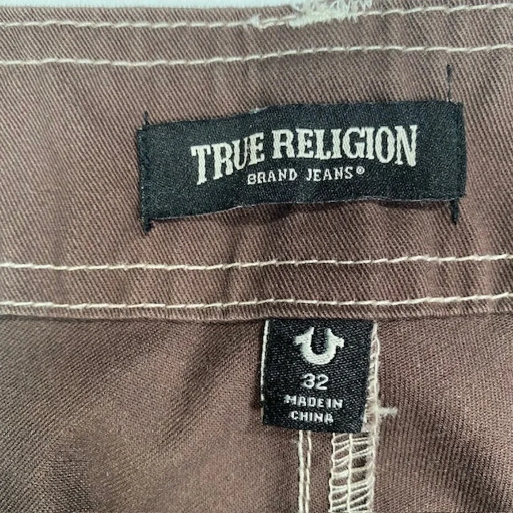 True Religion‎ Mens Brown Cargo Pants Contrast Stitch Straight Leg 32x31.5